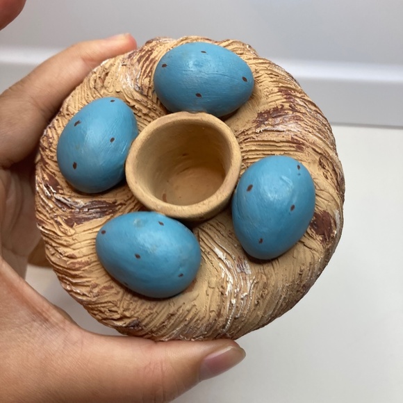 A Pair Vintage Serrv Candle Holder Eggs On Nest Made in Peru - Picture 6 of 12